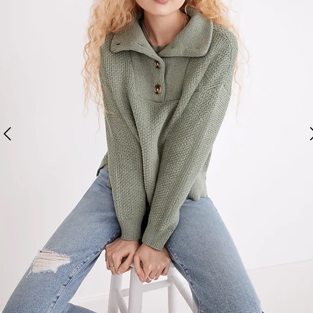 Madewell Canby Button Mockneck Sweater in Frosted Willow